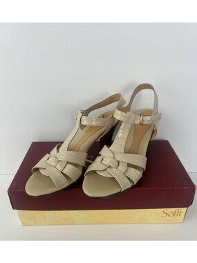 Sofft Sabana Sandals Womens Size 8.5 Ivory Croc Embossed Leather Slingback Heels